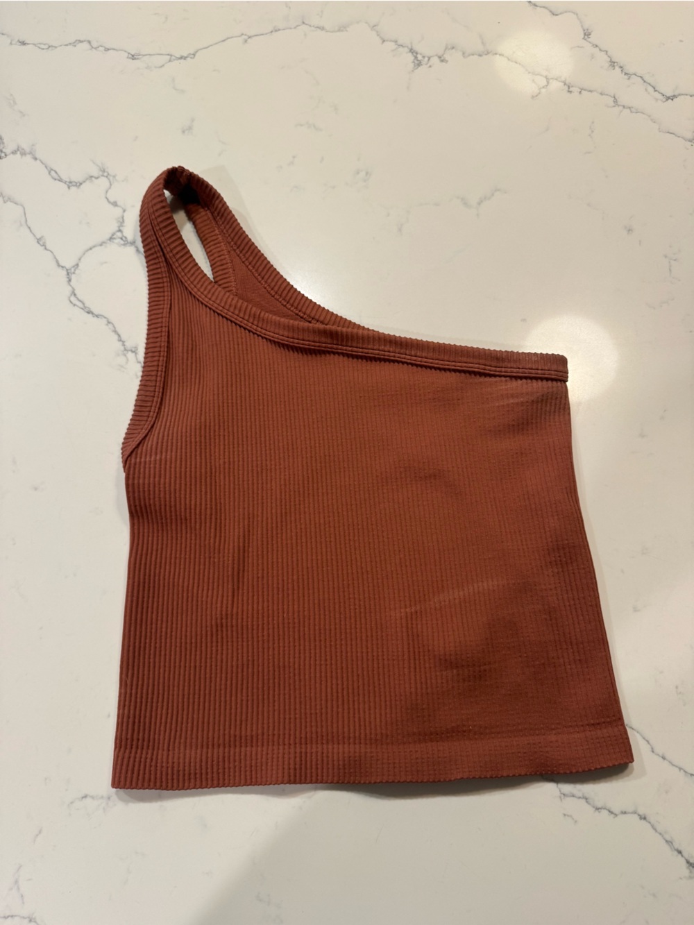 Nikibiki Ribbed One-Shoulder Crop Top in Terracotta
